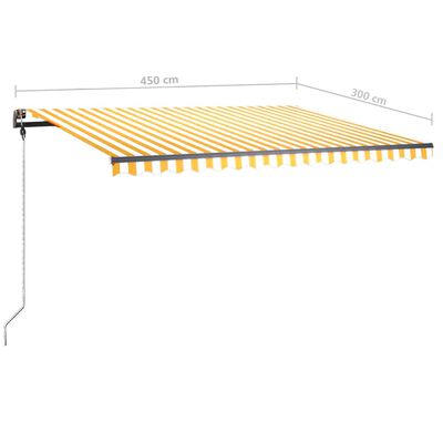 vidaXL sárga és fehér kézzel kihúzható LED-es napellenző 450 x 300 cm