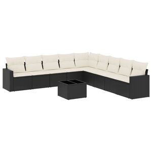 vidaXL 10 r&eacute;szes fekete polyrattan kerti &uuml;lőgarnit&uacute;ra p&aacute;rn&aacute;kkal