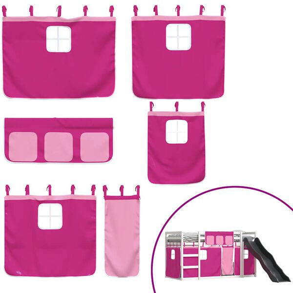 vidaXL rózsaszín emeletes ágy csúszdával és függönnyel 90 x 200 cm