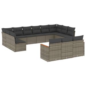 vidaXL 13 r&eacute;szes sz&uuml;rke polyrattan kerti &uuml;lőgarnit&uacute;ra p&aacute;rn&aacute;kkal