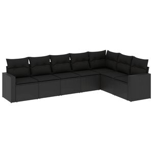 vidaXL 7 r&eacute;szes fekete polyrattan kerti &uuml;lőgarnit&uacute;ra p&aacute;rn&aacute;val