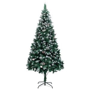 vidaXL műkar&aacute;csonyfa fenyőtobozokkal &eacute;s feh&eacute;r h&oacute;val 240 cm
