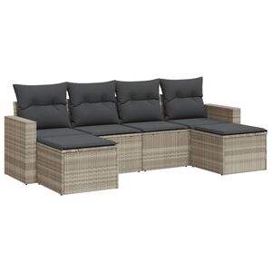 vidaXL 6 r&eacute;szes vil&aacute;gossz&uuml;rke polyrattan kerti &uuml;lőgarnit&uacute;ra p&aacute;rn&aacute;kkal