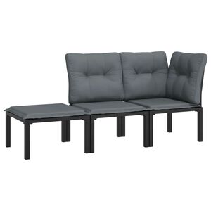 vidaXL 3 r&eacute;szes fekete sz&uuml;rke polyrattan kerti &uuml;lőgarnit&uacute;ra