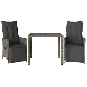 vidaXL 3 r&eacute;szes sz&uuml;rke polyrattan kerti bisztr&oacute;garnit&uacute;ra p&aacute;rn&aacute;kkal