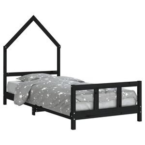 vidaXL fekete t&ouml;m&ouml;r fenyőfa gyerek&aacute;gykeret 90 x 190 cm