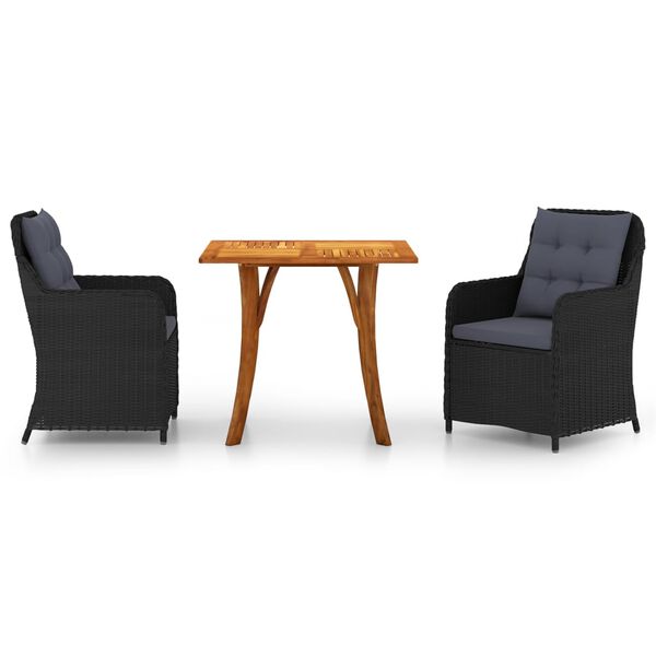 vidaXL 3 r&eacute;szes fekete kerti &eacute;tkezőgarnit&uacute;ra