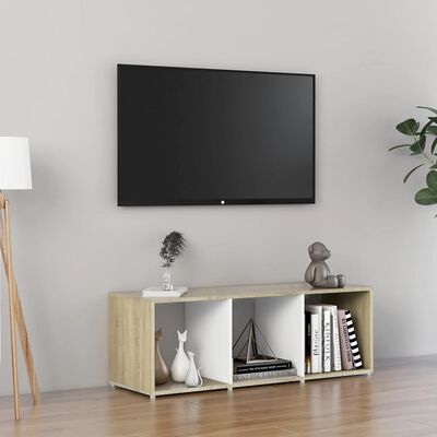 vidaXL fehér és tölgyszínű forgácslap TV-szekrény 107 x 35 x 37 cm