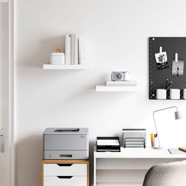 vidaXL 2 db magasf&eacute;nyű feh&eacute;r MDF lebegő fali polc 40 x 23 x 3,8 cm