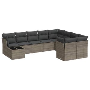 vidaXL 10 r&eacute;szes sz&uuml;rke polyrattan kerti &uuml;lőgarnit&uacute;ra p&aacute;rn&aacute;kkal