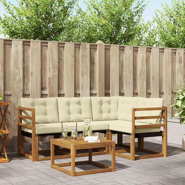 vidaXL K&uuml;lt&eacute;ri kanap&eacute; szett p&aacute;rn&aacute;val 5 pcs Term&eacute;szetes &eacute;s kr&eacute;msz&iacute;nű