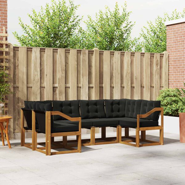 vidaXL K&uuml;lt&eacute;ri kanap&eacute; szett p&aacute;rn&aacute;val 6 pcs Term&eacute;szetes &eacute;s fekete