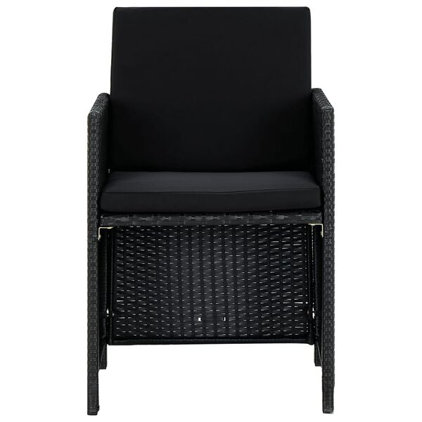 vidaXL 9 r&eacute;szes fekete polyrattan k&uuml;lt&eacute;ri &eacute;tkezőszett p&aacute;rn&aacute;kkal