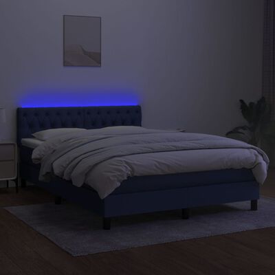 vidaXL kék szövet rugós és LED-es ágy matraccal 140x200 cm