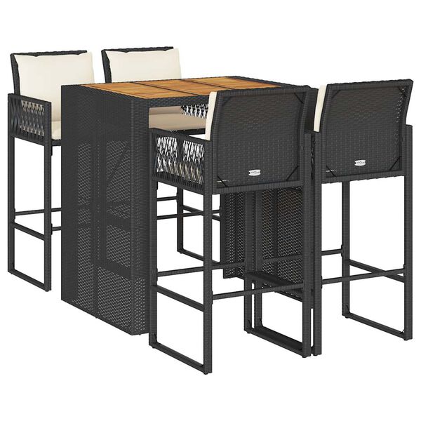 vidaXL 5 r&eacute;szes kerti b&aacute;rk&eacute;szlet p&aacute;rn&aacute;kkal fekete polirattan ak&aacute;c