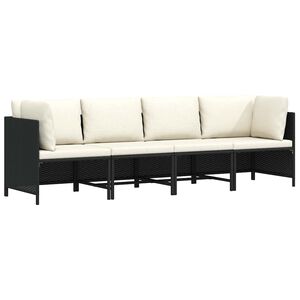 vidaXL 4 szem&eacute;lyes fekete polyrattan kerti kanap&eacute; p&aacute;rn&aacute;kkal