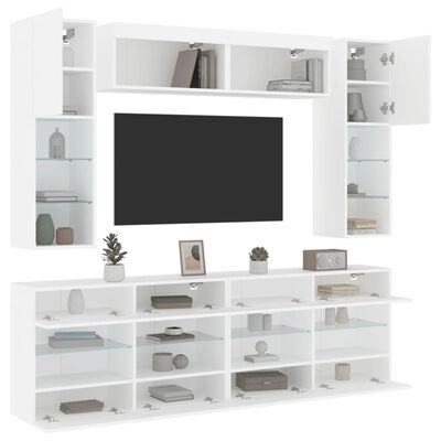 vidaXL 6 darabos fehér falra szerelhető TV-szekrényszett LED-ekkel