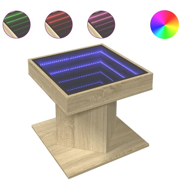 vidaXL sonoma tölgy szerelt fa dohányzóasztal LED-del 50 x 50 x 45 cm