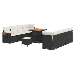 vidaXL Kerti Kanap&eacute; Szett p&aacute;rn&aacute;val 12 pcs Fekete &eacute;s Kr&eacute;m polirattan