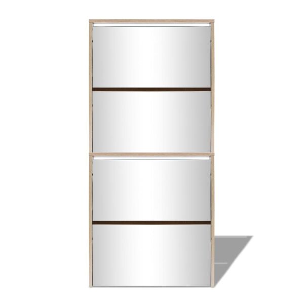 vidaXL 4 szintes t&uuml;kr&ouml;s t&ouml;lgy cipőszekr&eacute;ny 63 x 17 x 134 cm