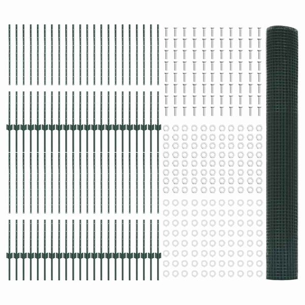 vidaXL Ker&iacute;t&eacute;s oszlopokkal Z&ouml;ld 1 x 100 m Ac&eacute;l &eacute;s PVC
