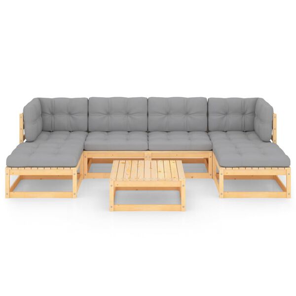 vidaXL 7 részes tömör fenyőfa kerti ülőgarnitúra párnával