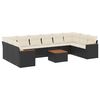vidaXL 11 r&eacute;szes fekete polyrattan kerti &uuml;lőgarnit&uacute;ra p&aacute;rn&aacute;kkal