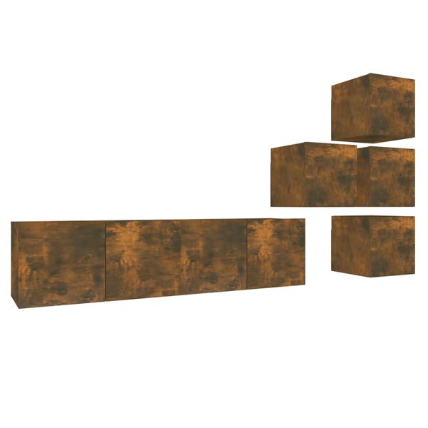 vidaXL 6 r&eacute;szes f&uuml;st&ouml;s t&ouml;lgy sz&iacute;nű szerelt fa TV-szekr&eacute;nyszett