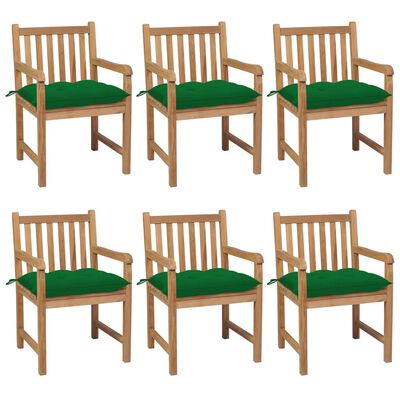 vidaXL 6 db tömör tíkfa kerti szék zöld párnákkal