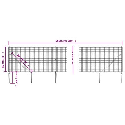 vidaXL antracitszürke dróthálós kerítés cövekekkel 0,8x25 m