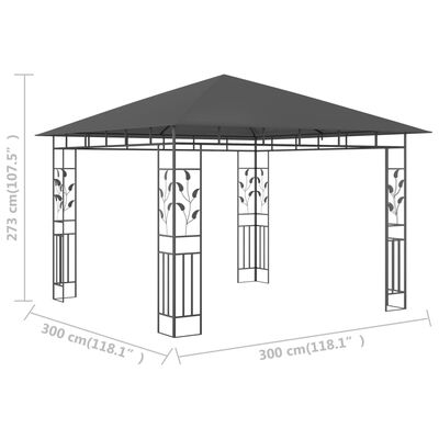 vidaXL antracitszürke pavilon szúnyoghálóval 3 x 3 x 2,73 m 180 g/m²