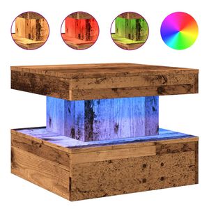 vidaXL antik fa sz&iacute;nű doh&aacute;nyz&oacute;asztal LED-l&aacute;mp&aacute;kkal 50 x 50 x 40 cm