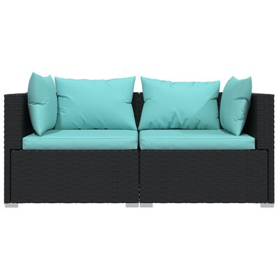 vidaXL fekete kétszemélyes polyrattan kanapé párnákkal
