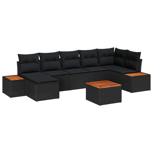 vidaXL Kerti Kanap&eacute; Szett p&aacute;rn&aacute;val t&aacute;rol&oacute;val 8 pcs Fekete Polyrattan