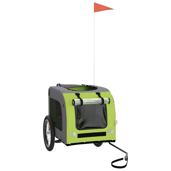 vidaXL zöld és szürke szövet és vas kutyaszállító kerékpár utánfutó