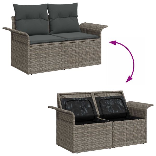 vidaXL Kerti Kanapé Szett párnával párnával 10 pcs Szürke Poly Rattan