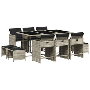 vidaXL 11 r&eacute;szes vil&aacute;gossz&uuml;rke polyrattan kerti &uuml;lőgarnit&uacute;ra p&aacute;rn&aacute;kkal