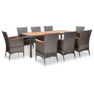 vidaXL 9 r&eacute;szes sz&uuml;rke polyrattan kerti &eacute;tkezőszett p&aacute;rn&aacute;kkal