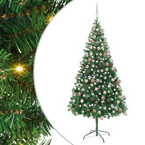 vidaXL megvil&aacute;g&iacute;tott műkar&aacute;csonyfa 910 &aacute;ggal g&ouml;mb szettel 210 cm
