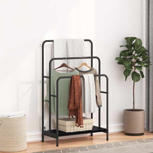 vidaXL Ruhasz&aacute;r&iacute;t&oacute; polcokkal Fekete t&ouml;lgy 60 x 30 x 100,5 cm Faanyag