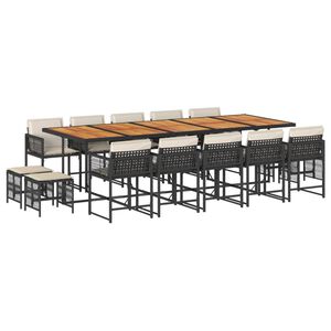 vidaXL 15 r&eacute;szes fekete polyrattan kerti &eacute;tkezőgarnit&uacute;ra p&aacute;rn&aacute;kkal