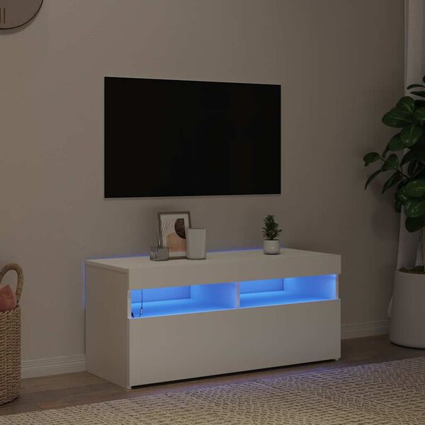 vidaXL fehér TV-szekrény LED-lámpákkal 90 x 35 x 40 cm
