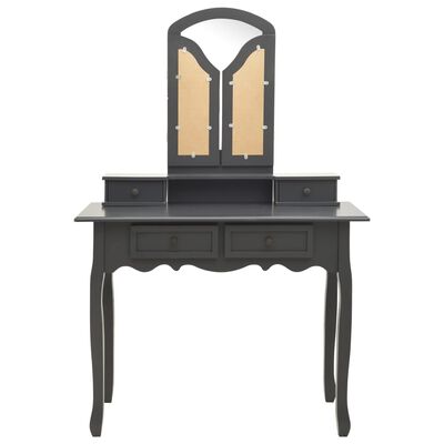 vidaXL szürke császárfa fésülködőasztal-szett ülőkével 100x40x146 cm