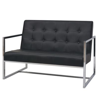 vidaXL 2 személyes fekete műbőr/acél karfás kanapé