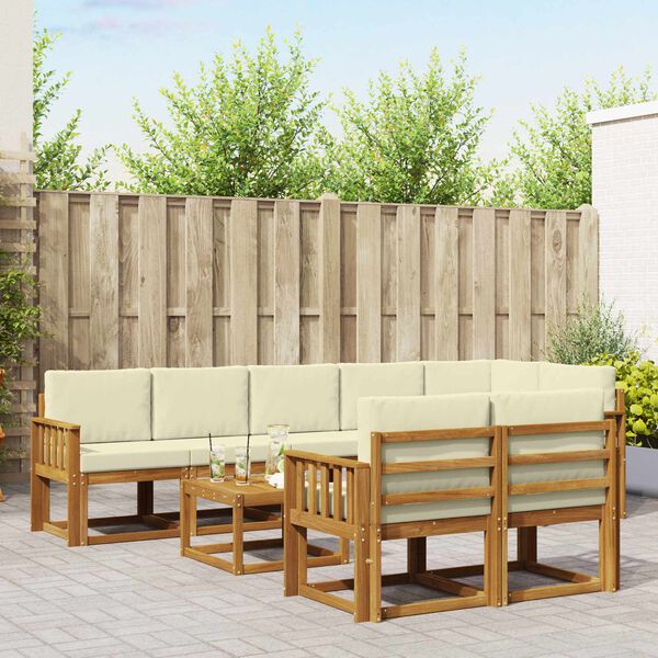 vidaXL K&uuml;lt&eacute;ri kanap&eacute; szett p&aacute;rn&aacute;val 9 pcs Term&eacute;szetes &eacute;s kr&eacute;msz&iacute;nű