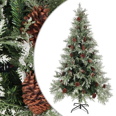 vidaXL zöld és fehér karácsonyfa fenyőtobozokkal 195 cm