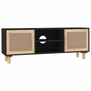 vidaXL fekete fenyőfa &eacute;s term&eacute;szetes rattan TV-szekr&eacute;ny 105x30x40 cm