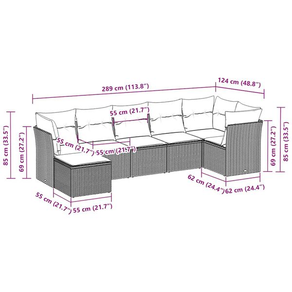 vidaXL 7 részes világosszürke polyrattan kerti ülőgarnitúra párnákkal