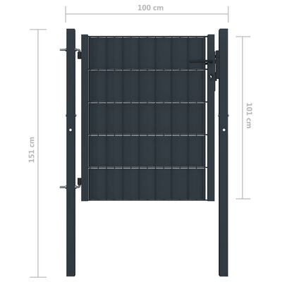 vidaXL antracitszürke PVC és acél kerítéskapu 100 x 101 cm