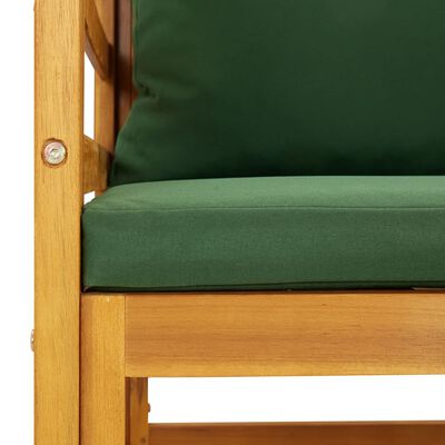vidaXL tömör akácfa kerti szék zöld párnákkal